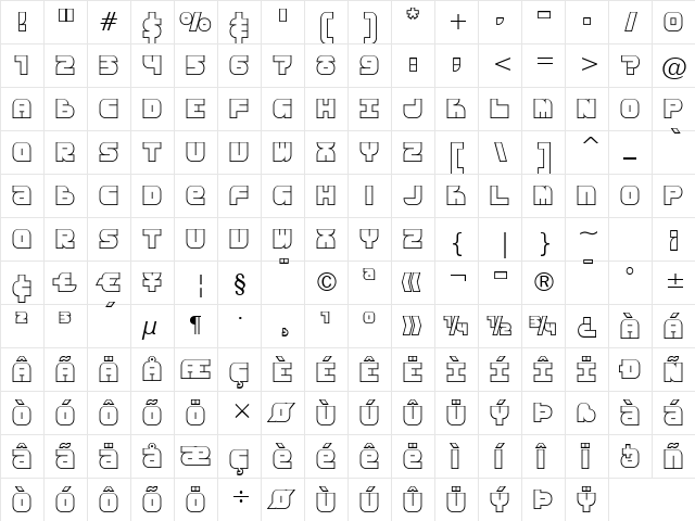 Breakbeat BTN Outline Regular  glyph index
