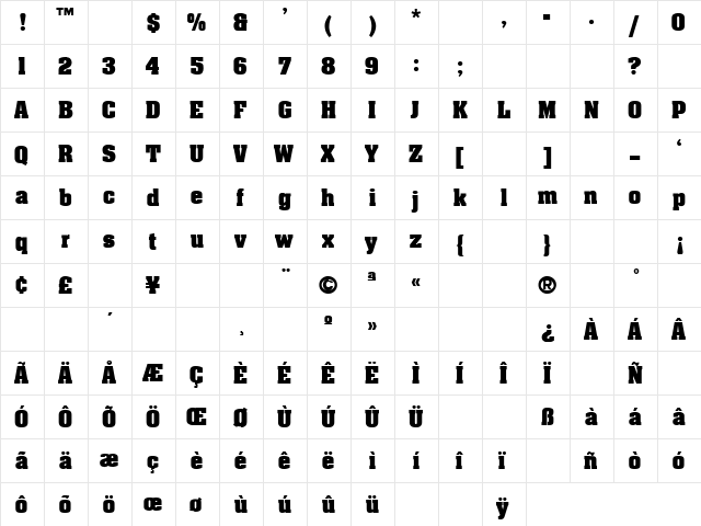 Drivebye 3 Regular  glyph index