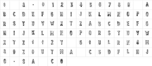 Cheapskate Outline  glyph index