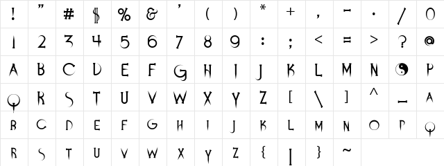 Demons and Darlings Regular  glyph index