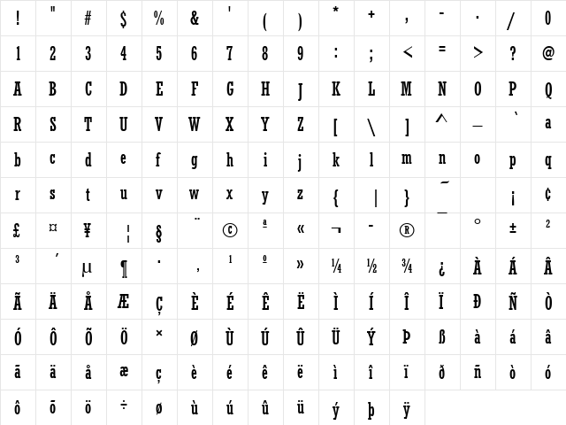 URWRogulusTCon Regular  glyph index