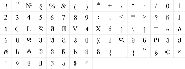 GrigoliaMtavr Regular  glyph index