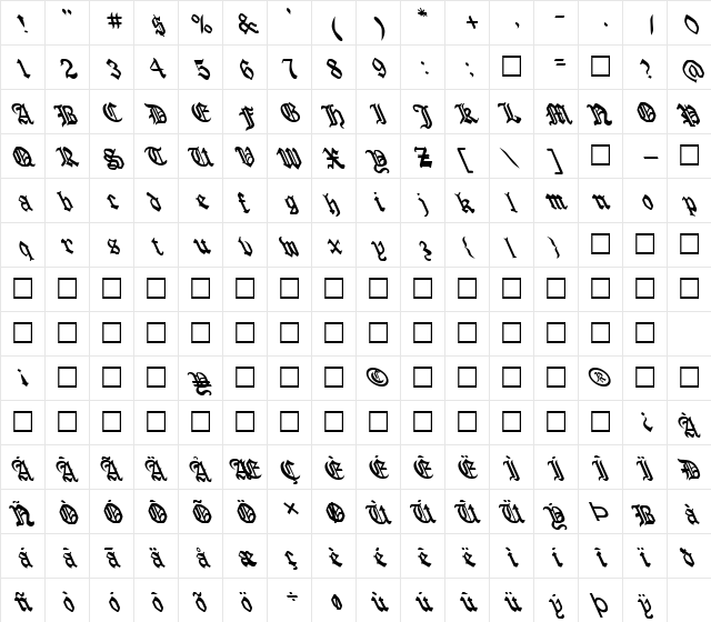 FZ GOTHIC 4 LEFTY Normal  glyph index
