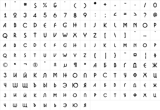 a_BosaNovaCpsBrk Regular  glyph index
