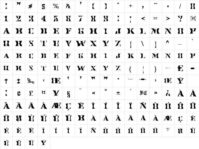 SundanceKid Regular  glyph index