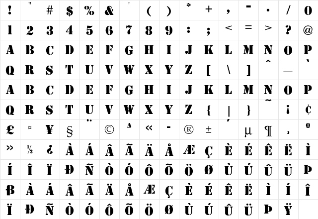 CutOut Regular  glyph index