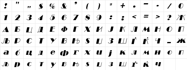 C_Broadway Italic  glyph index