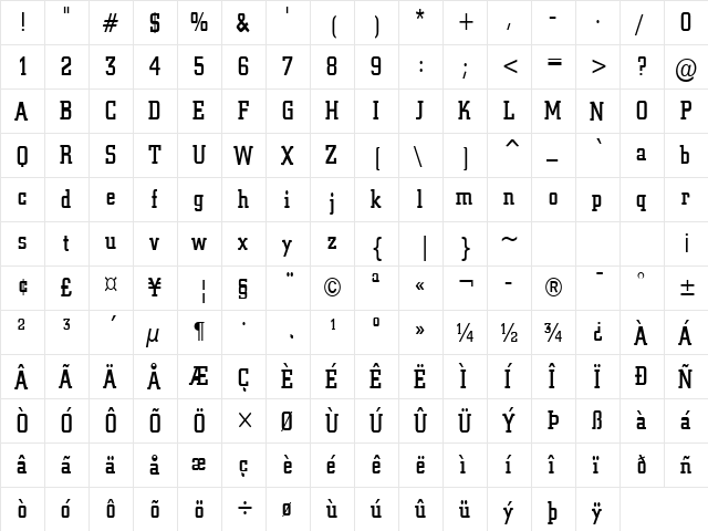 Geo 957-Condensed Normal  glyph index