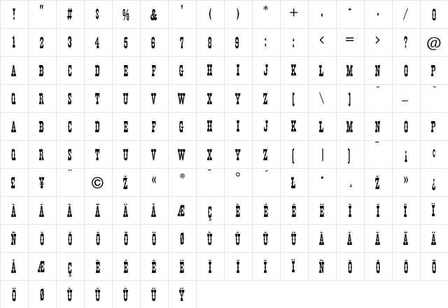 Centennial Regular  glyph index