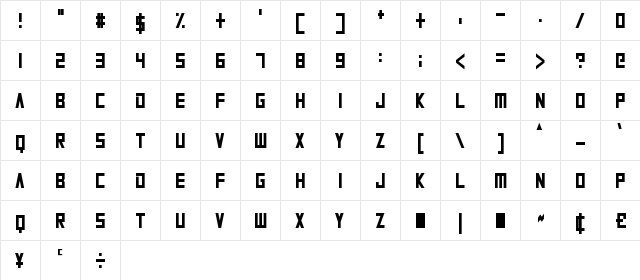 Alien Planet Regular  glyph index