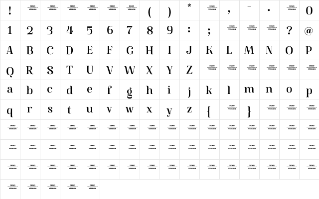 Famosa Bold Demo  glyph index