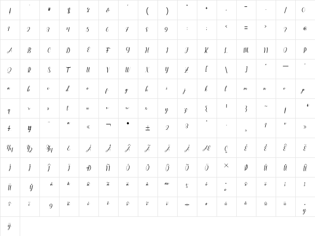 williana Regular  glyph index
