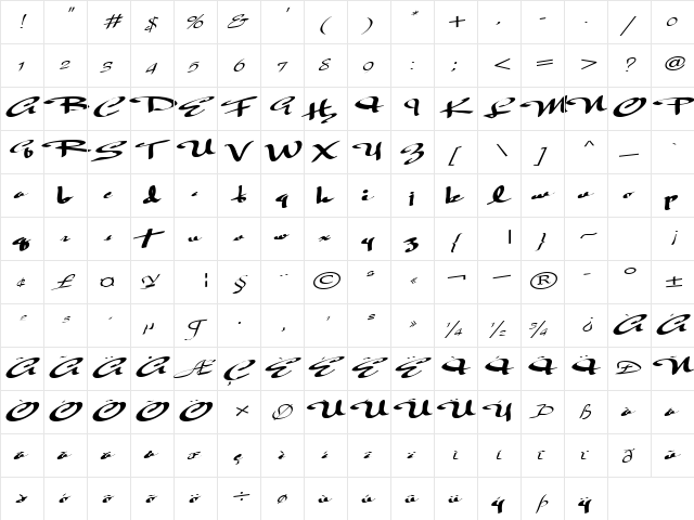 Flying Regular  glyph index