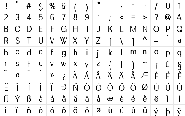 Novae Regular  glyph index