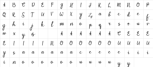My Zafira Regular  glyph index