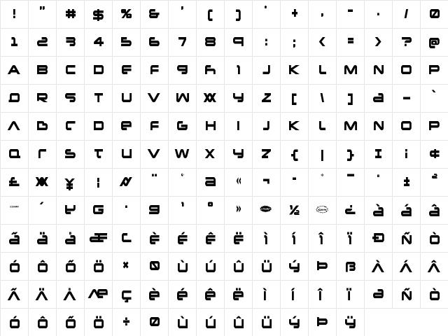 New Mars Condensed Condensed  glyph index