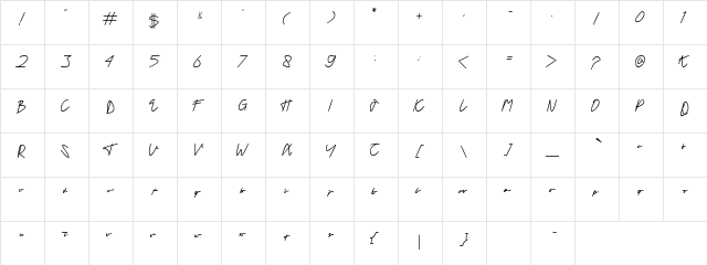 Tanda Tangan Regular  glyph index