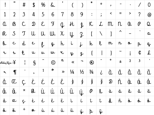 HT Cartoleria Regular  glyph index