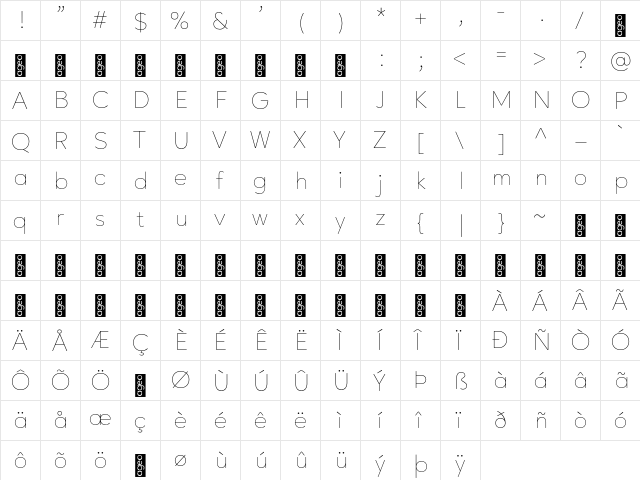 Ageo Personal Use Thin Regular  glyph index