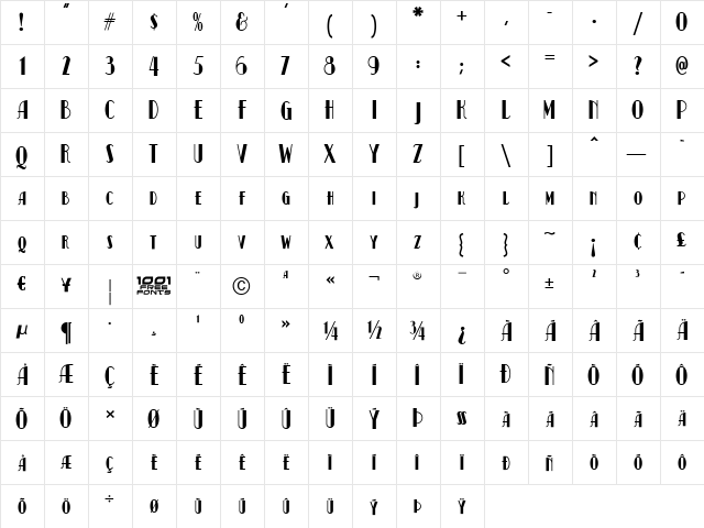 Kismet NF Regular  glyph index
