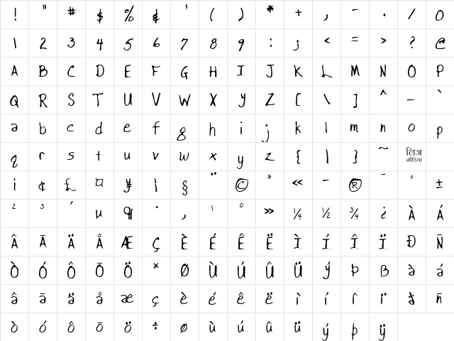 LEHN038 Regular  glyph index