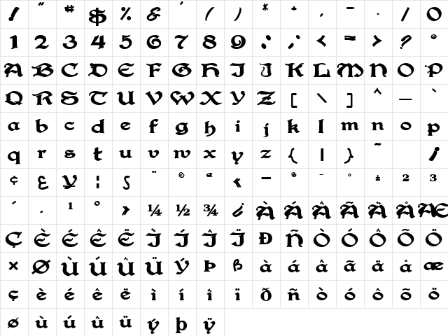 BucaneerSSK Bold  glyph index