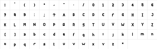 Rockfire Regular  glyph index