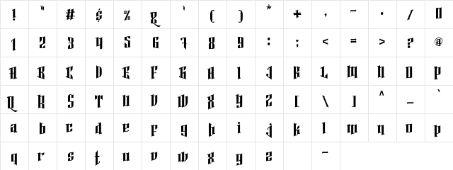 Queenzy Regular  glyph index