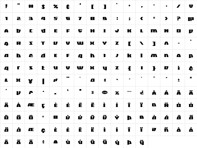 Black Bishop Condensed Condensed  glyph index