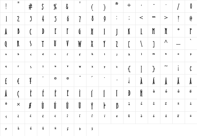 JackBisio Regular  glyph index