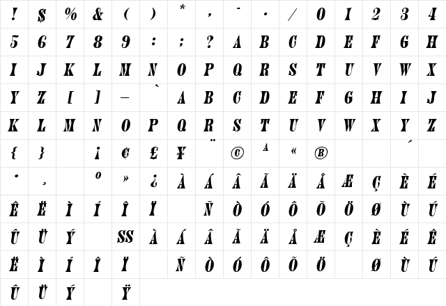 PageCaps Oblique  glyph index