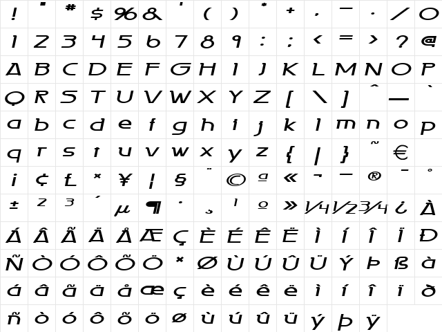 PersiaExtended BoldItalic  glyph index