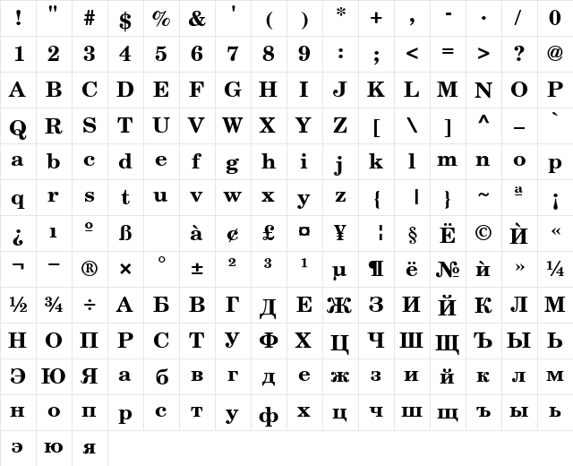 SP_NewsCenter Bold  glyph index