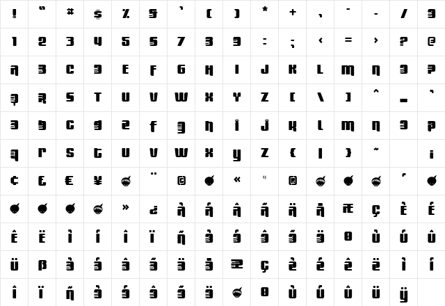 Fresh Bionik SE Regular  glyph index