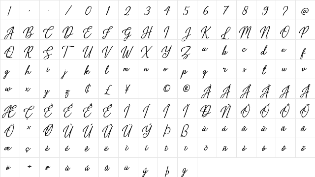 Gabryna Regular  glyph index