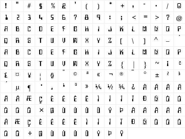 Computer AT Regular  glyph index