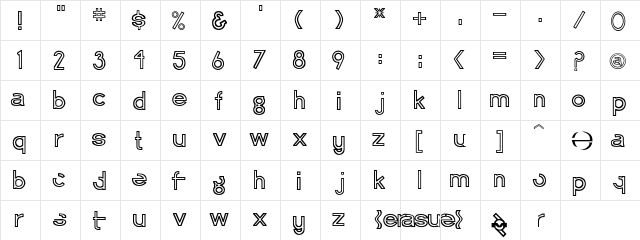 Erasure Regular  glyph index