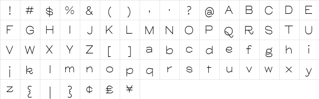 Glora Regular Regular  glyph index