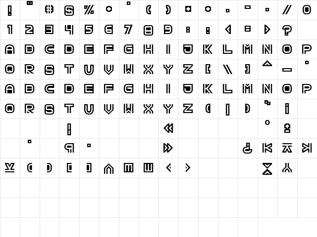 TPF Creol Regular  glyph index