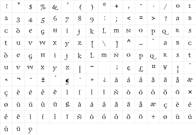 Frances Uncial Std Regular  glyph index