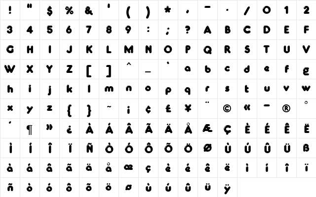 Glowworm MN Regular  glyph index