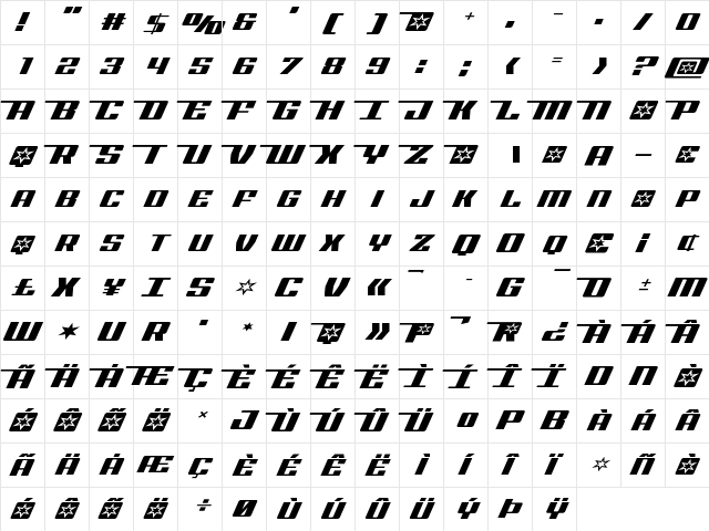 Rocket Pop Expanded Expanded  glyph index