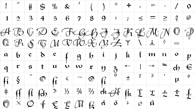 XmasTerpieceSwashes Regular  glyph index
