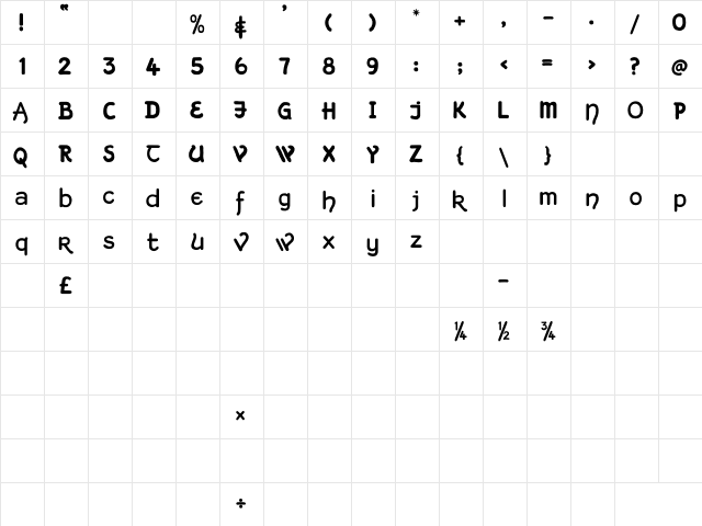 Kingthings Hand Light Regular  glyph index