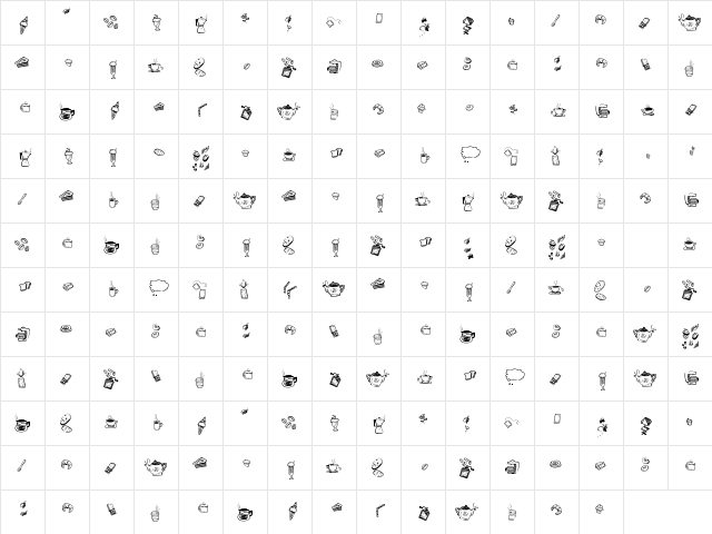 Doodle Coffee Scents Regular  glyph index