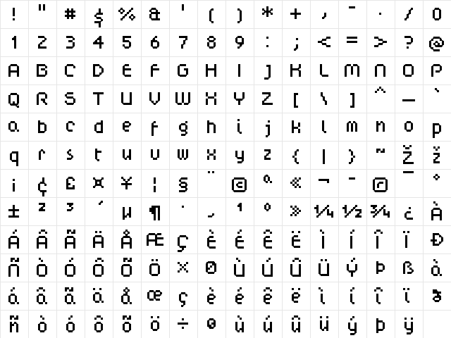 FFF Regency Extended Regular  glyph index