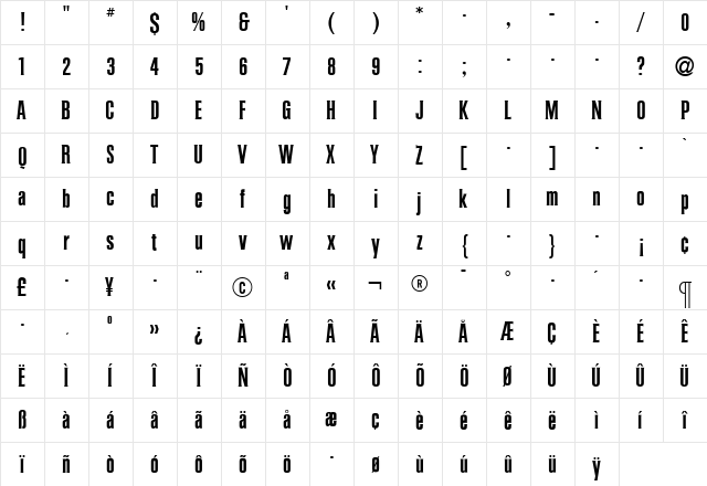 ColiseumMedium Roman  glyph index