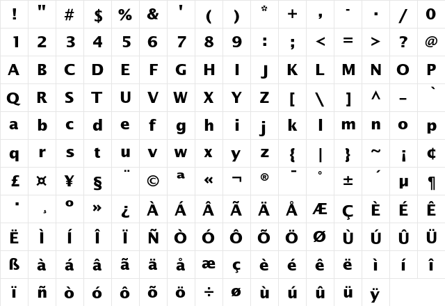 LucidaSansEF Bold  glyph index