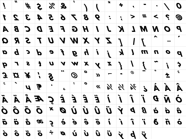 Hussar BdReversedObl3  glyph index