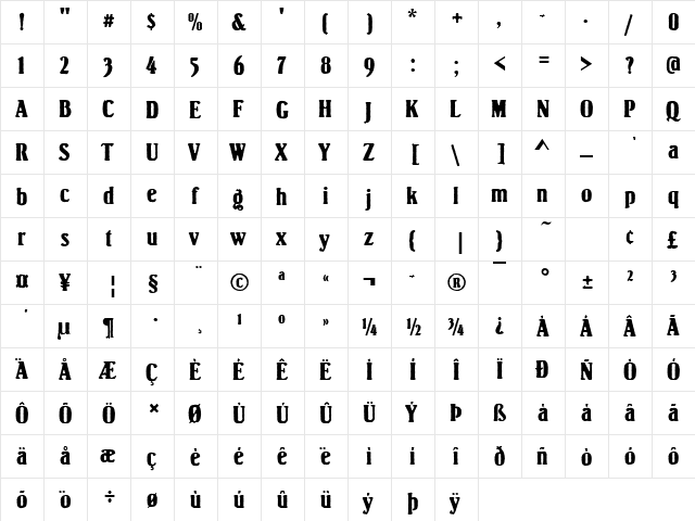 Springfield Becker Antique Regular  glyph index